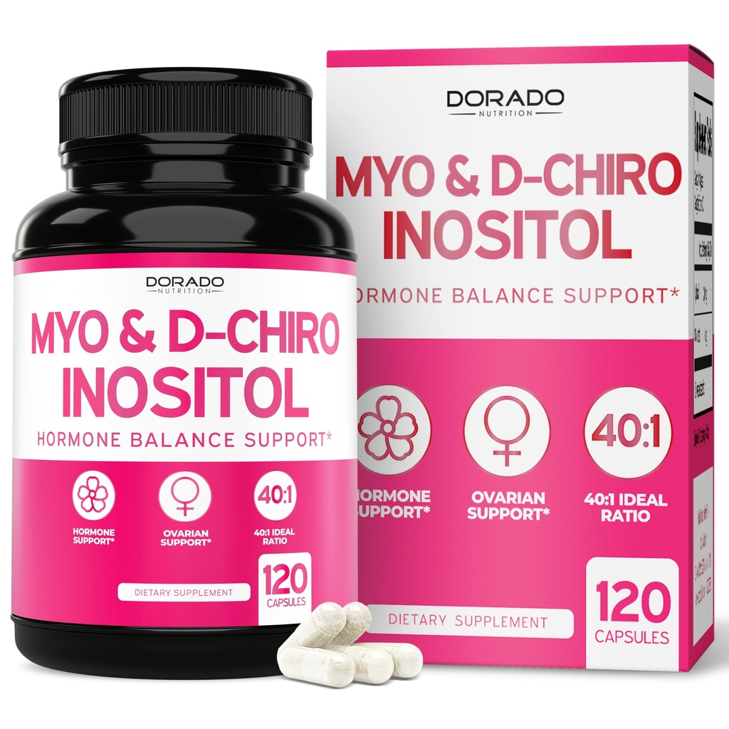 Myo-Inositol & D-Chiro Inositol Supplément pour femmes (120 Capsules, 2050mg Par Serving Ideal 40:1 Rapport Myo Inositol) Hormone Balance pour les femmes - Troisième partie testé, Vegan Safe & USA Made - 120 Compte
