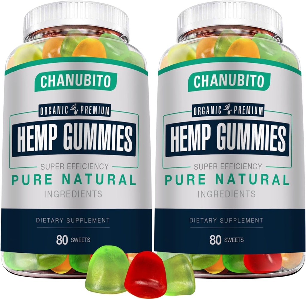 Hanf-Gummien (2 Packs) Bio Hanf-Ergänzung Hohe Potenz für Erwachsene - mit reinem Hanföl-Extrakt - Natürliche Edibles Gummy-Vegan, Non-GMO, Low Sugar