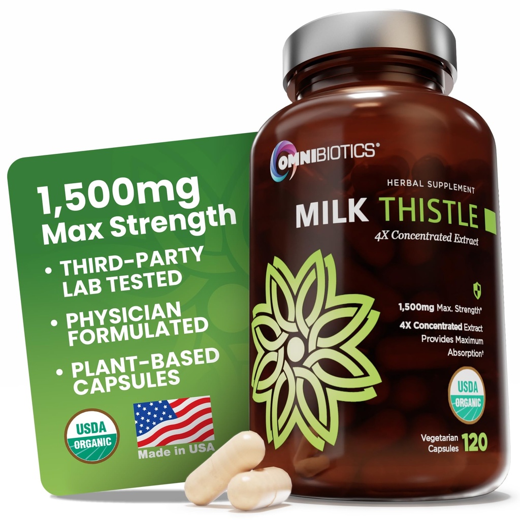 OmniBiotics Bio-Milchdistel-Ergänzung 1500mg – 4X Konzentrierter Extrakt mit Silymarin – High Potency Liver Detox & Support – 120 Vegan Kapseln