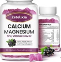 Calcium-Gummi mit D3, Calcium-Magnesium-Ergänzung mit Glycinat,Potassium,Vitamin D3 & K2, &amp; Whole Natürliche Lebensmittel für Knochen & Immununterstützung- 120 Kaugummi-Erdbeeren-Flamour