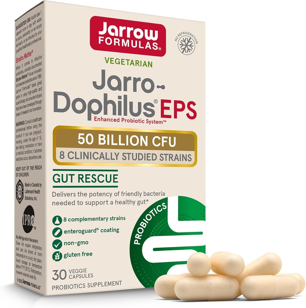 Jarrow Formulas Jarro-Dophilus EPS - 50 Billion Organisms Per Serving - 30 Enteric Coated Veggie Caps - Multi-Strain Probiotic - Intestinal & Immune Health - Bis zu 30 Portionen