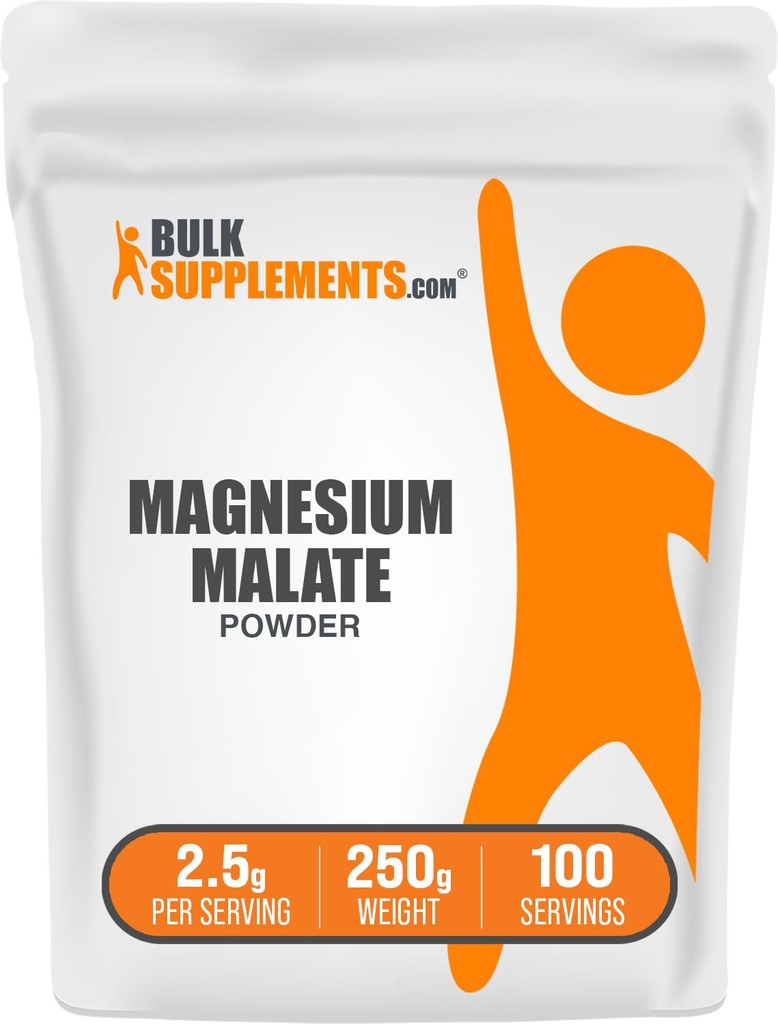 BulkSupplements.com Magnesium Malate Powder - Magnesium Supplements, hohe Bioverfügbarkeit - Unflavored & Glutenfrei, 2,5g pro Servierung, 250g (8.8 oz) (Pack von 1)