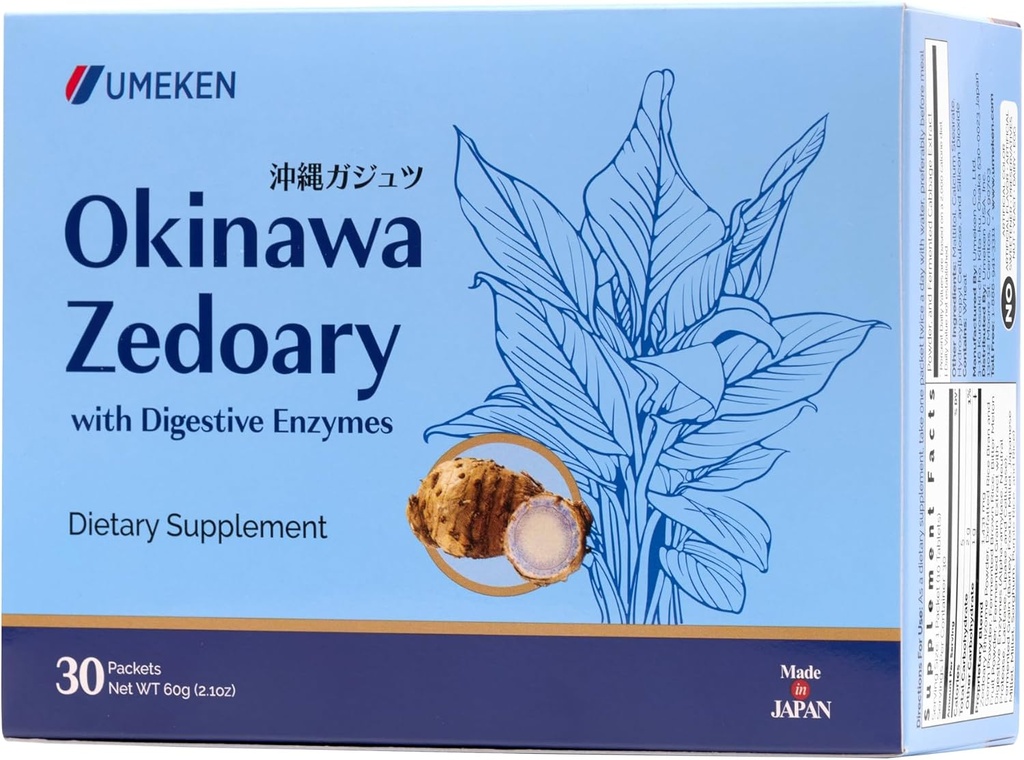 Umeken Okinawa Zedoary pourpre et blanc curcuma avec extrait de chou fermenté, suppléments de santé Gut pour les femmes et les hommes, racine zédoary, supplément curcuma, 6 paquets (30 comte, paquet de 1)