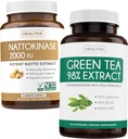 Nattokinase & Grüner Tee (2-Monats-Versorgung) Grüne Vitalität Boost - Nattokinase 2000 FU Leistungsstarke natürlich gefruchtete Sojabohnen -120 Caps & Grüner Tee Extrakt 98% mit EGCG (Non-GMO) Natürliche Stoffwechsel Boost