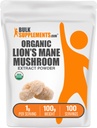 BulkSupplements.com Poudre d'extrait de champignons de la Mane de Lion biologique - Poudre de supplément de la Mane de Lions, super-aliments pour le bien-être - végétalien, 1g par portion, 100g (3.5 oz) (paquet de 1)