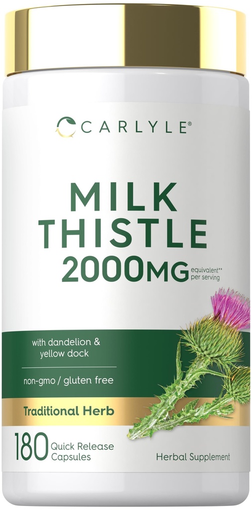 Thistle de lait de Carlyle 180 Capsules avec dandelion et dock jaune
