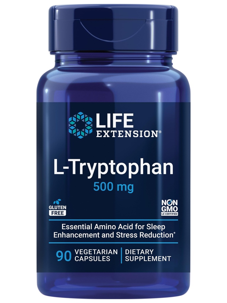 Lebensverlängerung L-Tryptophan, 500 mg, fördert gesunde Serotonin Levels und fördert gesunden Schlaf, Stimmung, Stress Response & Satiety, Glutenfrei, Non-GMO, Vegetarisch, 90 Kapseln