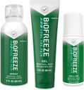 Biogele Pain Relief Roll-On 2.5 FL OZ, Gel 3 FL OZ, Et Spray 3 FL OZ Variety Pack Topic Pain Reliever pour les muscles et les articulations de l'arthrite, des maux de dos, des souches, des bleus, des sprains (Package May Vary)