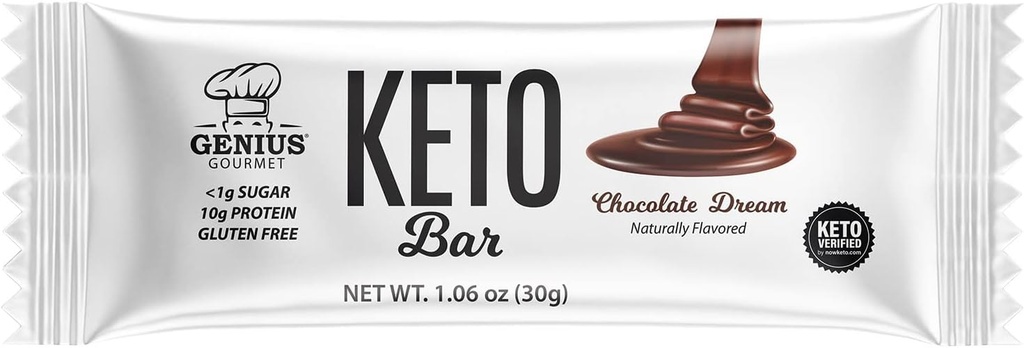 Genius Gourmet Gluten Free Keto Protein Bar, Schokolade Keto Bars, Premium MCTs, Low Carb, Low Sugar (Chocolate Dream, 12 Count (Pack von 1))