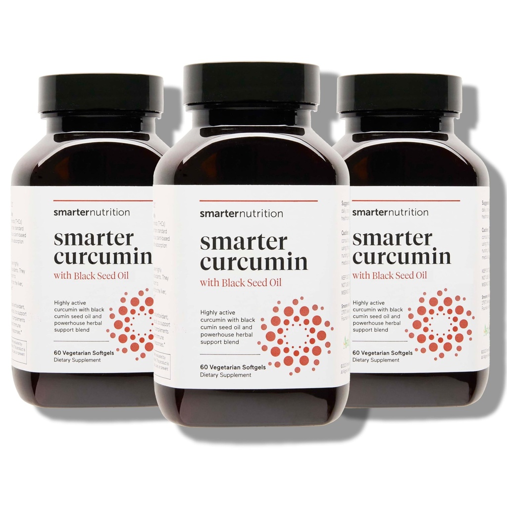 Smarter Nutrition Curcumin Softgels - Vegan High Absorption 400 mg Curcumin Supplement Standardisiert auf 95 % Tetrahydrocurcuminoide + Schwarzes Saatgut Öl & Ginger für Gelenk- und Immungesundheit - 180 Ct
