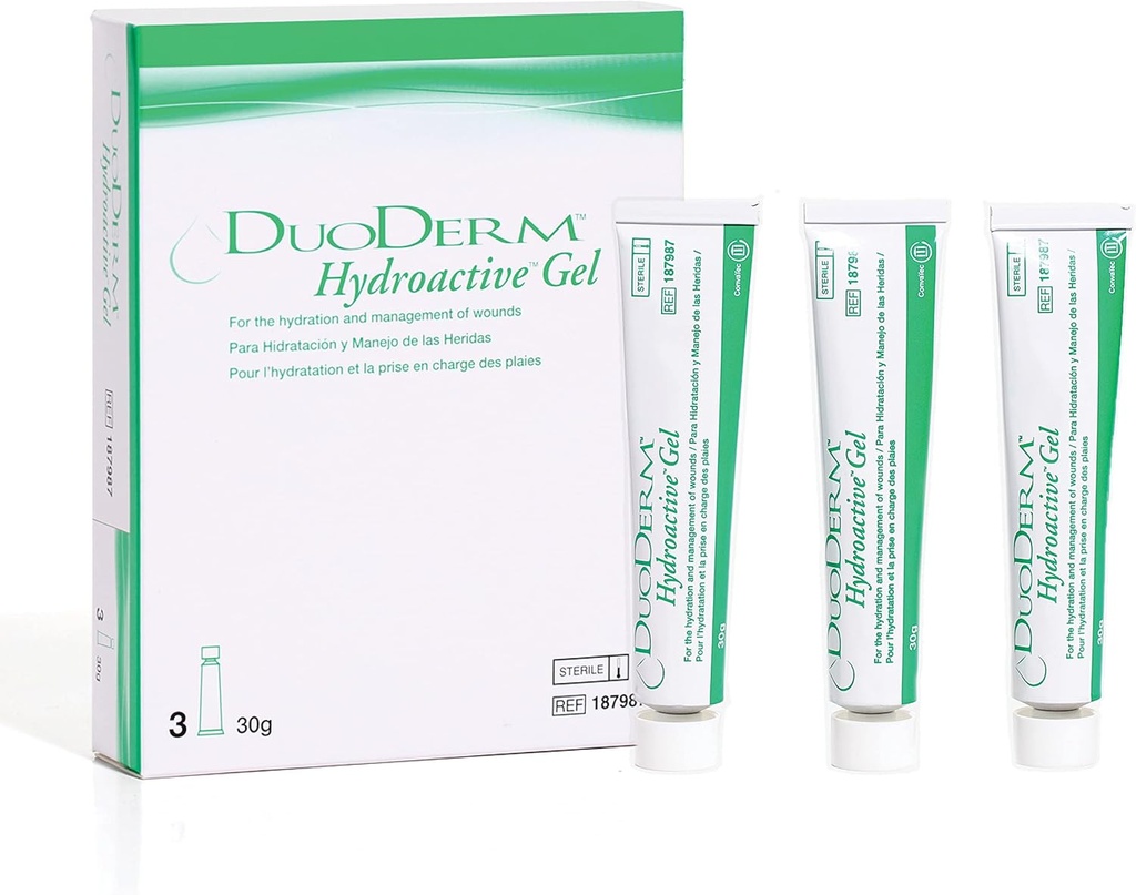 ConvaTec DuoDERM Gel stérile hydroactif, 30 Grams Tube pour la gestion des plaies partielles et pleines d'épaisseur, Aides Débridation Autolytique, 187987, Boîte de 3 tubes