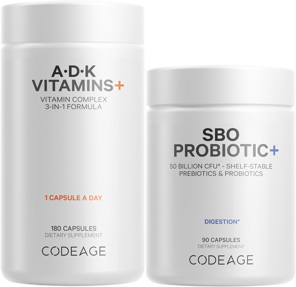 Code of Daily ADK Vitamin & Probiotic Bundle – Vitamin A Retinyl Palmitate, Vitamin D3 Cholecalciferol, Vitamin K, 50 Billion CFU SBO Probiotic Blend, Non-GMO