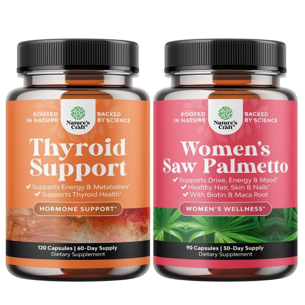 Bundle Herbal Adrenal und Schilddrüse Support Complex - Mood Enhancer Energy Supplement für Schilddrüse Gesundheit und zusätzliche Stärke Säge Palmetto für Frauen für stärkere Thicker gesünder suchen Haare