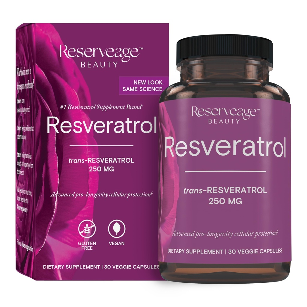 Réserve Beauté, Resvératrol 250 mg, Supplément antioxydant pour la santé cardiaque et cellulaire, soutient le vieillissement en santé et le système immunitaire, Paléo, Keto, 30 capsules