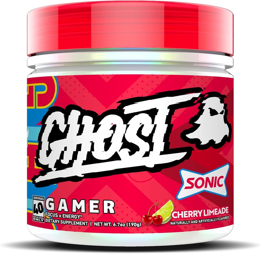 GHOST Gamer: Energy and Focus Support Formula - 40 Servierungen, Sonic Cherry Limeade - Nootropics & Natural Caffeine für Aufmerksamkeit, Genauigkeit & Reaktionszeit - Vegan, Glutenfrei