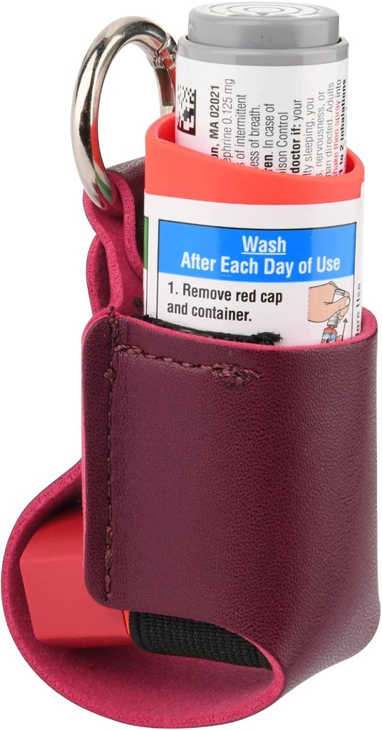 Beautyflier Asthma Inhaler Halter, Durable Microfiber Leder Reisen Handy Inhaler Schlüsselanhänger für Kinder und Erwachsene, Inhalator Nicht enthalten (Red)