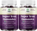 Extra Stärke Eisengummis für Frauen und Männer - Potent 45mg pro Servieren Kaubare Eisenergänzung für Frauen und Männer mit Vitamin C Höhere Absorption - Vegan Daily Gummy Erwachsene (60 Servietten)