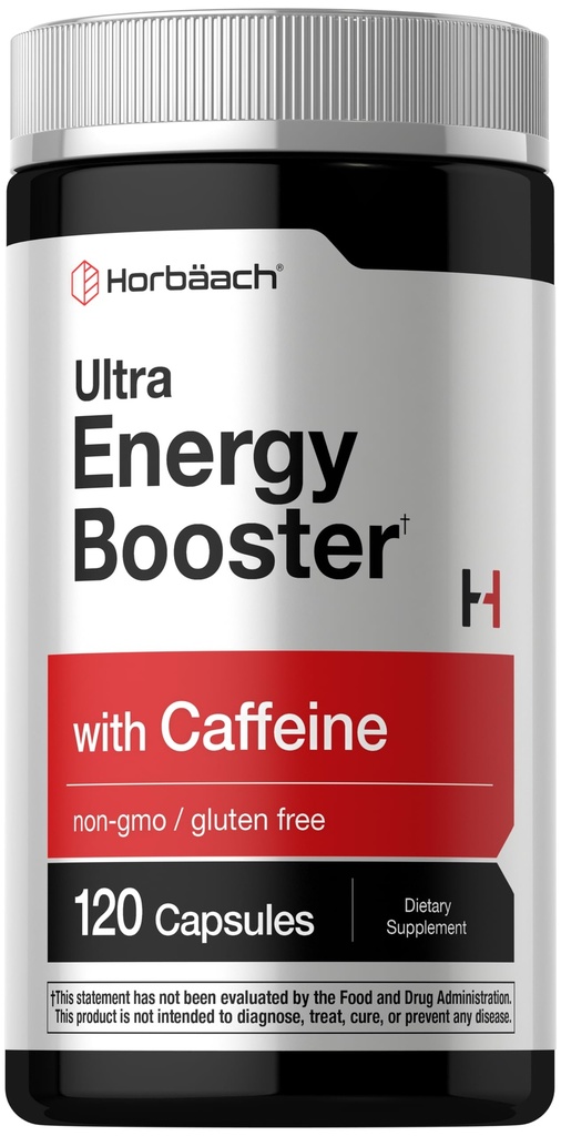 Horbäach Energy Supplement | 120 Kapseln | mit Koffein, Ginseng & Vitamin B12 | Daily Energy Booster Pillen | Non-GMO, Glutenfrei