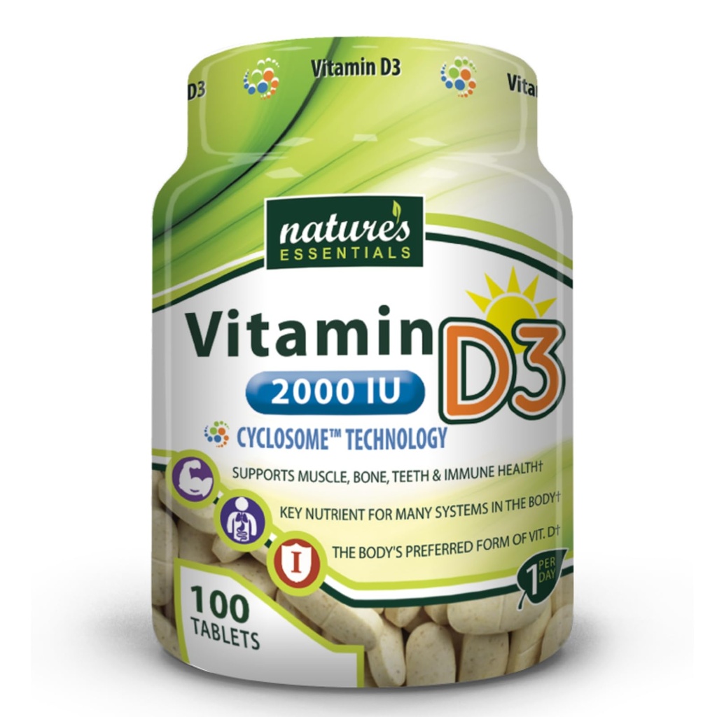NATURE's ESSENTIALS Vitamin D3 2000IU | Immununterstützung | Advanced Cyclosome Liposomal Delivery | Non-GMO, Glutenfrei, Vegetarisch | 100 Tabletten