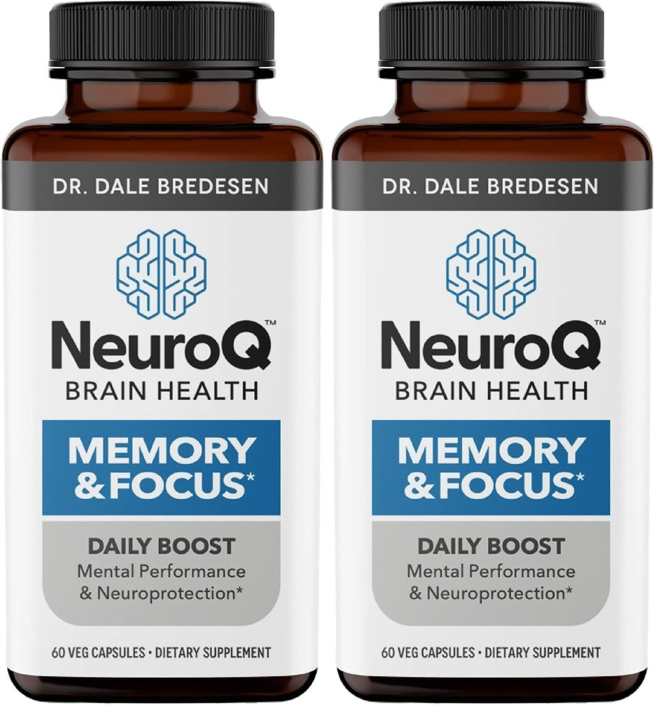 NeuroQ Memory & Focus - Boosts Cognitive Performance & Brain Function - Neuroprotektive Formel von Dr. Dale Bredesen - Gotu Kola Ginkgo Phosphatidylserin & Propolis - 60 Kapseln (Paket von 2)