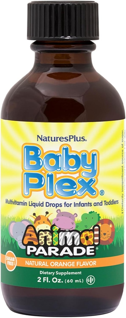 NaturesPlus Tier Parade Baby Plex, Natürliche Orange Flavor - 2 fl oz, Packung mit 2 - Flüssiges Multivitamin für Kleinkinder und Kleinkinder - Zuckerfrei, Glutenfrei - 120 Gesamt Servierungen