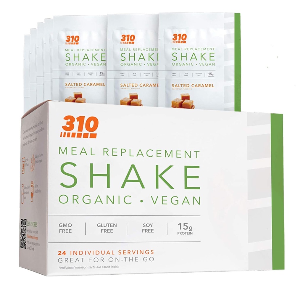 24 CT Organic Shake Box - Vegan Pflanzenprotein Pulver und Meal Ersatz Shake - By 310 Nutrition - Gluten, Dairy and Soy Free - 0g von Zucker | Keto und Paleo Friendly (Salted Caramel)