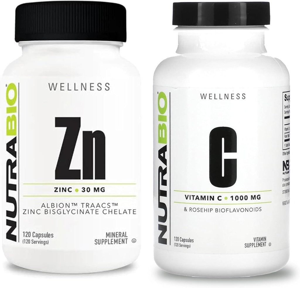 NutraBio Zinc Chélalate et vitamine C avec supplément de Rose HIPS – supplément de vitamine peut aider avec le soutien antioxydant et immunitaire, et la santé et le bien-être généraux