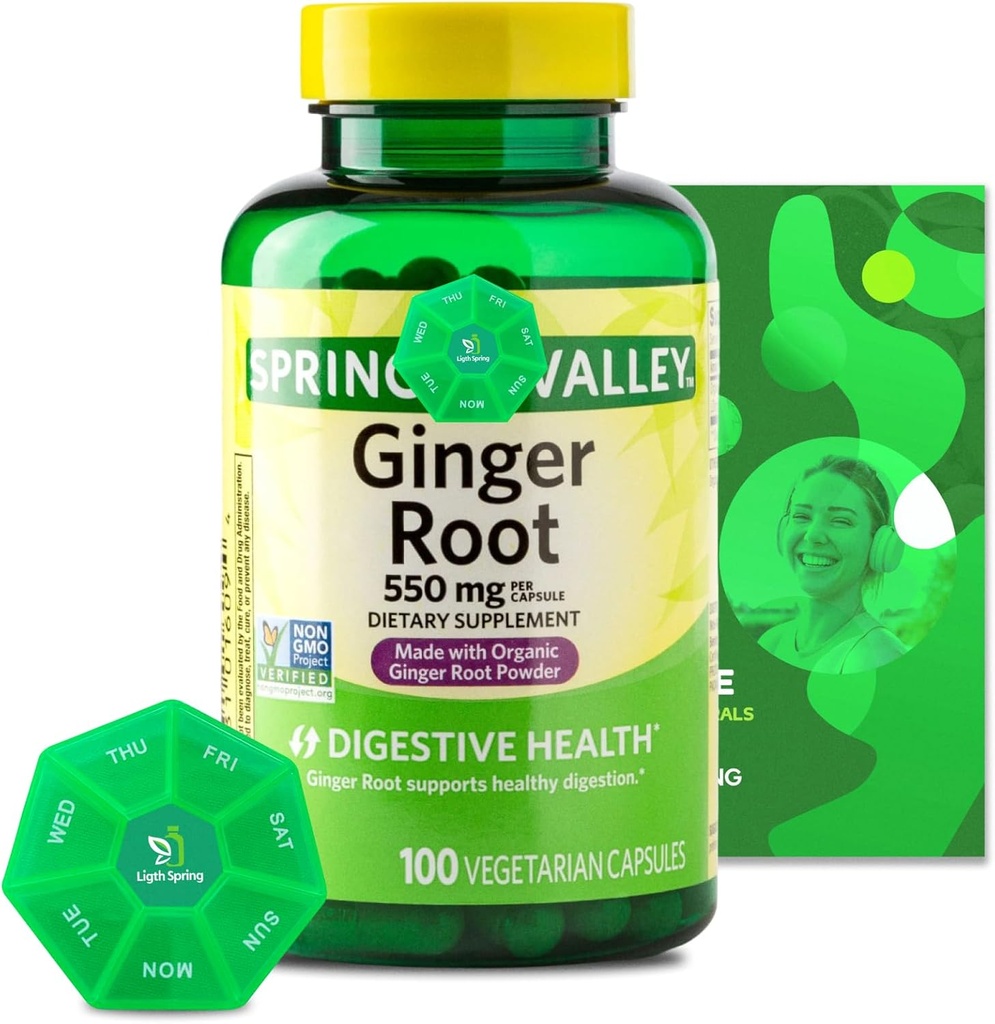 Racine de gingembre 550 mg, 100 capsules végétariennes contenant des vitamines et minéraux exclusifs - A à Z - Meilleur guide de ligature et de printemps