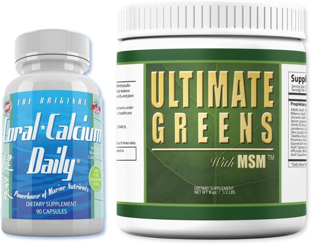 Tägliche Gesundheit - Korallen Kalzium Täglich & Ultimate Daily Greens mit MSM Pulver (1 Monat Versorgung)