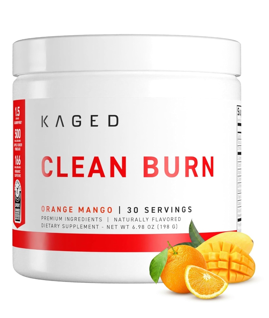 KAGED Clean Burn | Thermogenic Fat Burner Powder | CaloriBurn GP, L Carnitin, Coconut Water | Boost Metabolism, Energy, Focus | Orange Mango