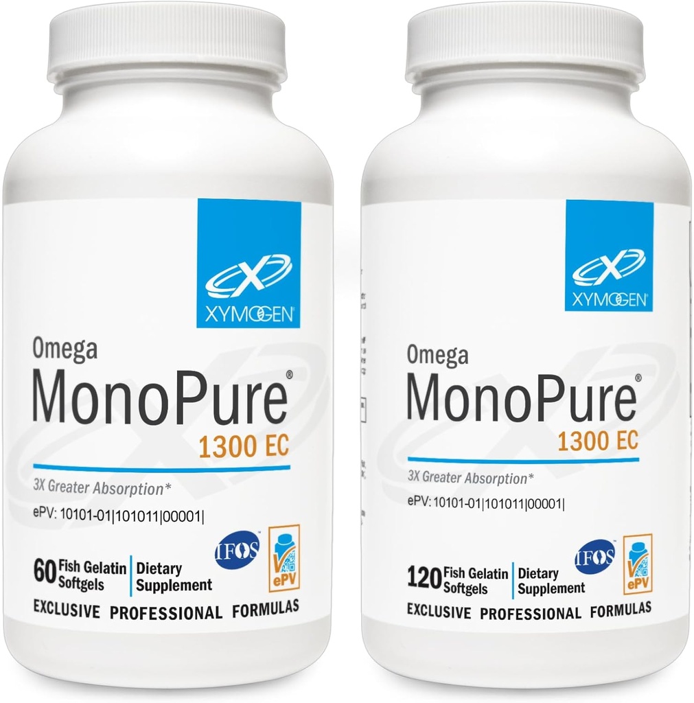 XYMOGEN Omega MonoPure 1300EC Bundle - 60 Softgels + 120 Softgels - Fischöl mit 3X Greater Absorption - DHA EPA Omega 3 Supplement für Herzgesundheit + kognitive Unterstützung