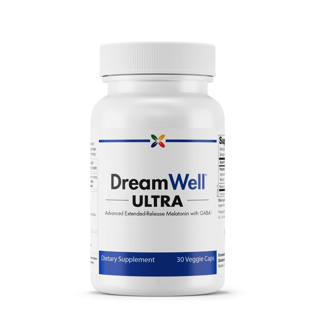 Stop Aging Now - DreamWell Ultra - Mélatonine avancée avec GABA - Nervosité et soulagement du stress, soutien du sommeil - non somnolence et non-Habit formant - 30 Vcaps