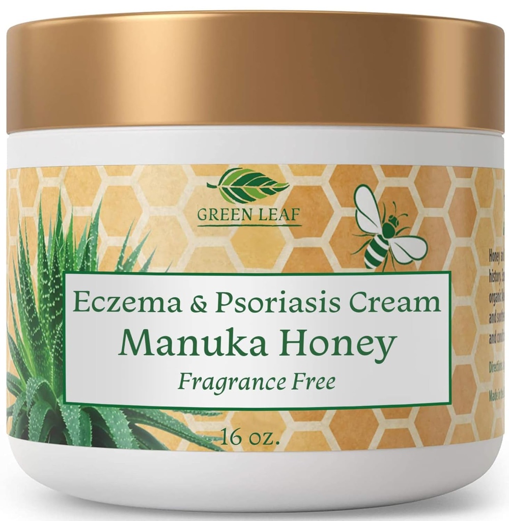 Manuka Honig Eczema Creme Feuchtigkeitsspendende Lotion Duft frei für Psoriasis Relief - Juckreiz, trockene Haut Rash Salbe - Haut beruhigende Feuchtigkeitscreme - Körper & Gesichtscreme - Kinder & Erwachsene 16oz