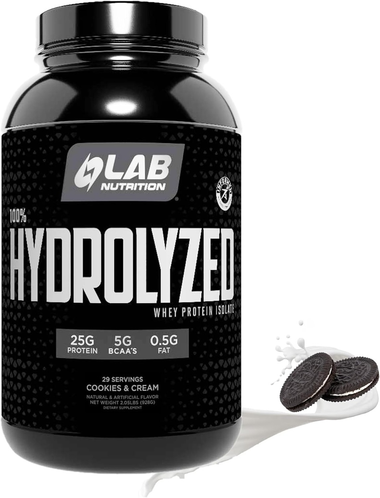 Isolat 100% hydrolysé de protéines de lactosérum (2 livres, biscuits et crème) 25gr de protéines, construire le muscle, la croissance musculaire maigre, la digestion facile, sans gluten, sans lactose, absorption rapide.