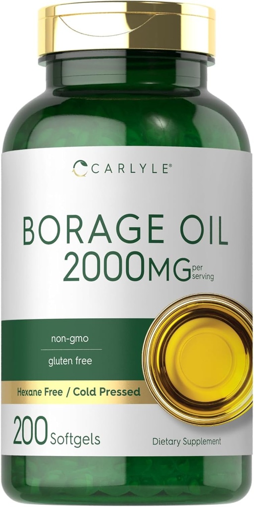 Carlyle Borage Öl Ergänzung | 2000mg | 200 Softgel Kapseln | 320mg von GLA | kalt gepresst & Hexane Free | Non-GMO & Gluten Kostenlos
