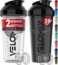 VELOMIX -2 Pack- 28 oz Protein Shaker Flaschen für Proteinmischungen - 2x Wire Whisk | Leak Proof Shaker Cups für Protein Shakes | Protein Shaker Bottle Pack (schwarz/transparent)