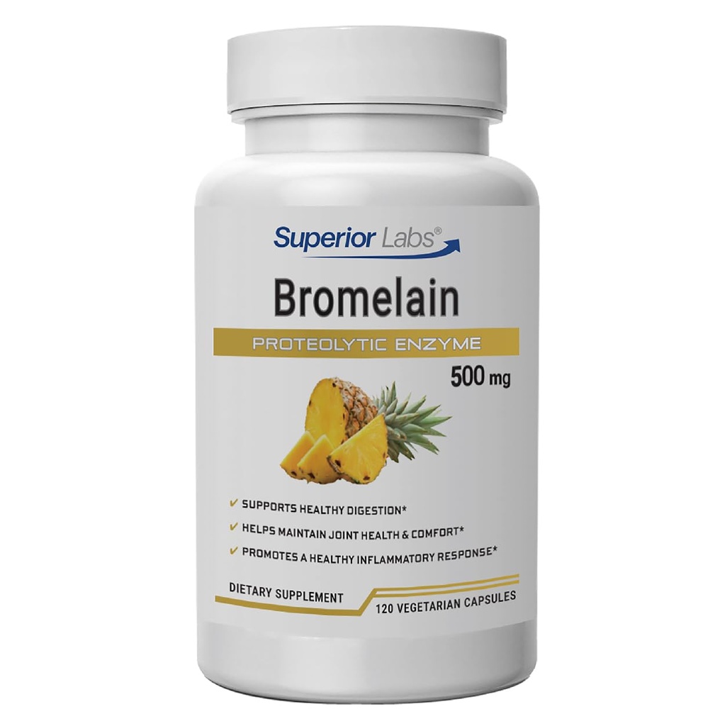 Superior Labs Bromelain 500mg – 2400 GDU/Gram Non-GMO Ananas Enzym, Pflanzenbasierte Verdauungsunterstützung, fördert Joint Comfort & Tissue Health – 120 Veg Caps