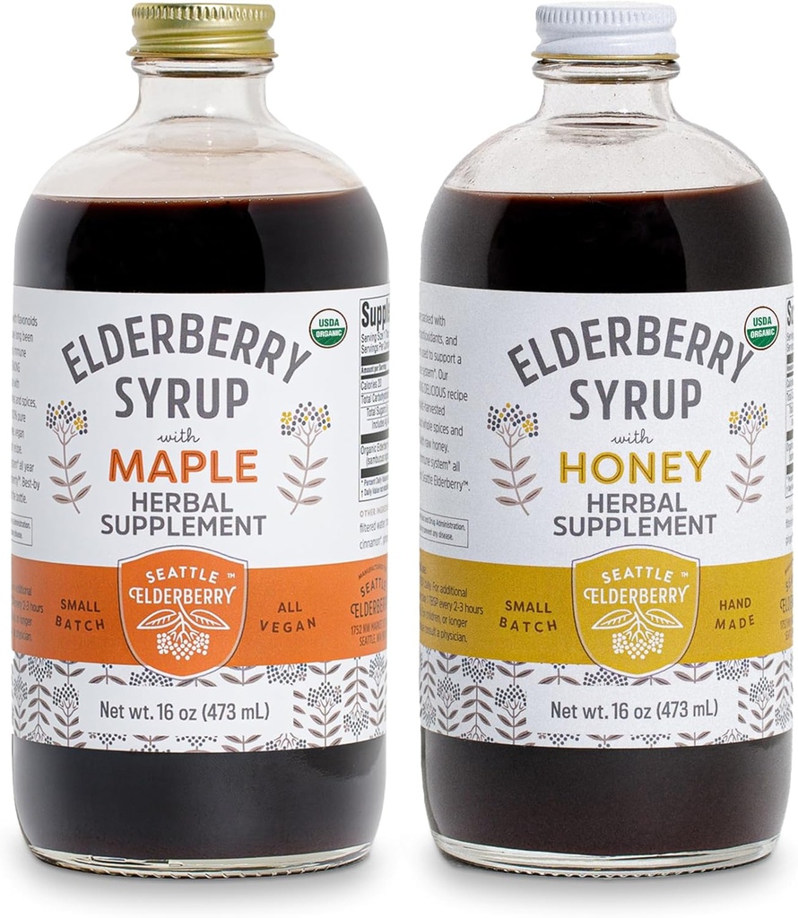 Syrup Bundle – 2 Flaschen köstlicher, glutenfreier Elderberry Kräuterergänzungen mit potenten Immunleistungen Hergestellt aus nur organischen Zutaten in kleinen Batches in den USA - 32oz