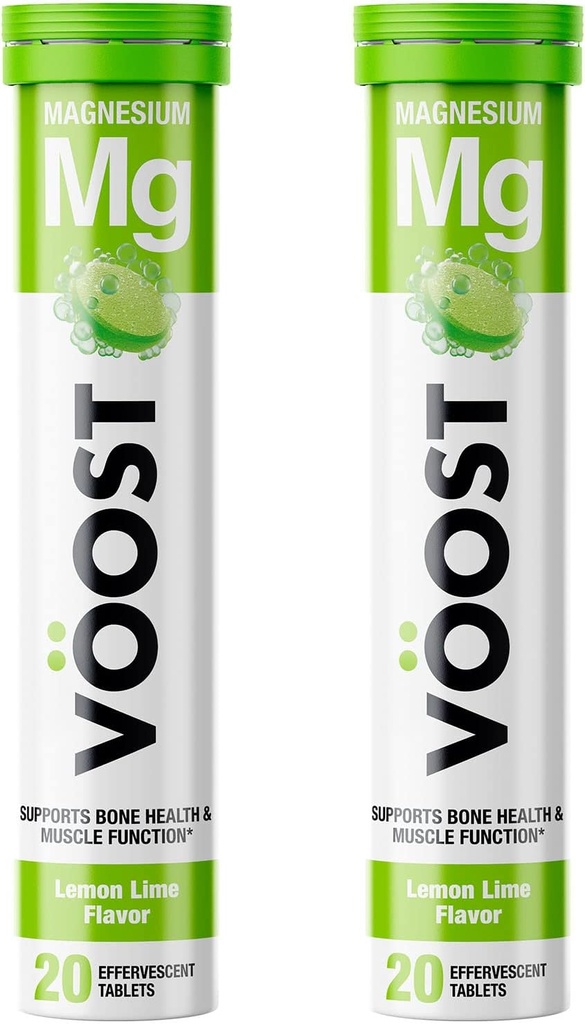 VOOST, Magnesium, unterstützt Knochengesundheit und Muskel-Gesundheit, Effervescent Vitamin Drink Tablet, kein Zucker + Niedrige Kalorien Vitamin-Ergänzung Mischung, Lemon Lime Flavor, 40 Count