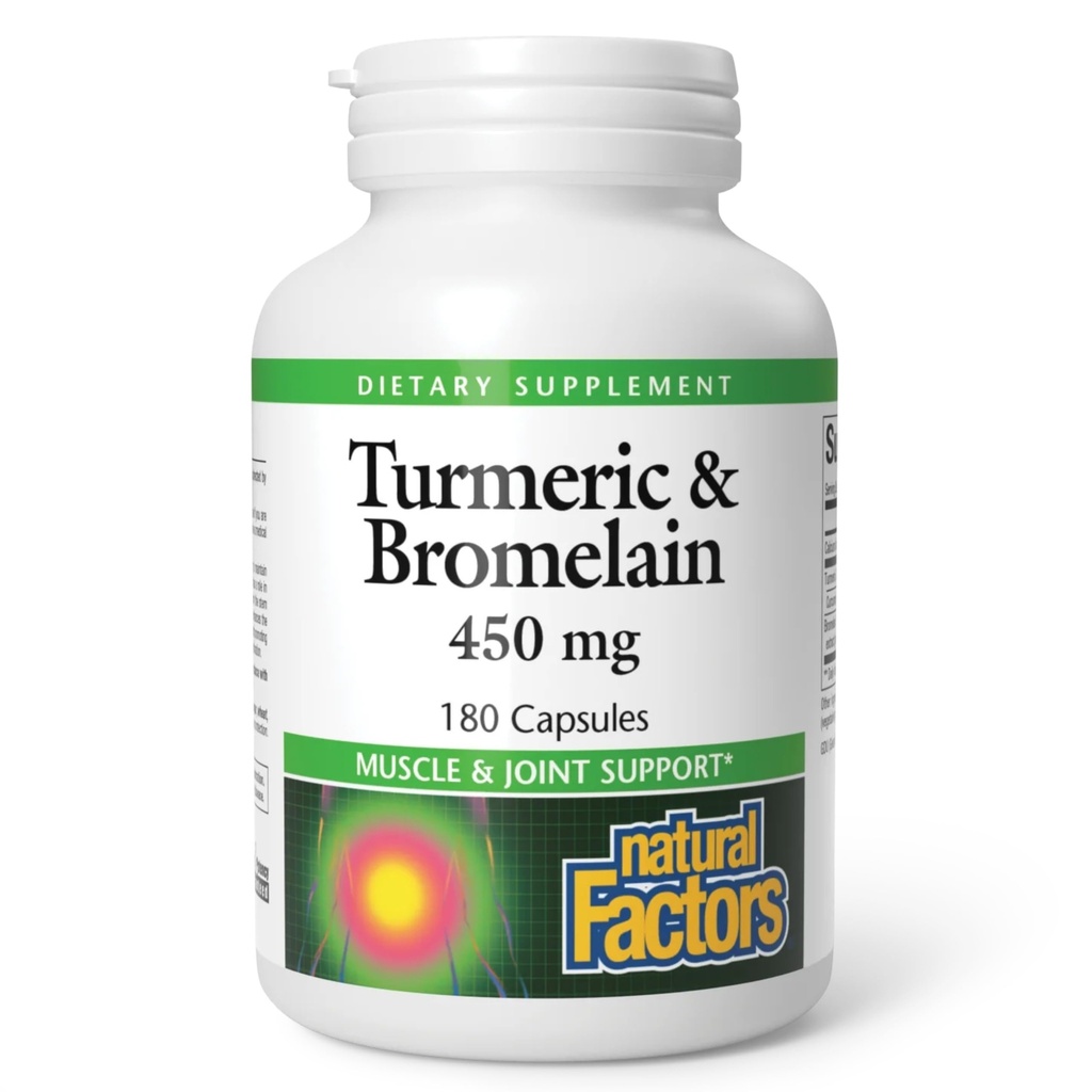 Natürliche Faktoren, Turmeric & Bromelain 450 mg, Muskel- und Gelenkunterstützung, 180 Kapseln