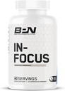 BARE PERFORMANCE NUTRITION BPN in-Focus Gehirn Ergänzung für Speicher & Fokus Koffein Pillen, 1g von L Tyrosin pro Servieren + Alpha GPC, 40 Servierungen, Glutenfrei + Vegan