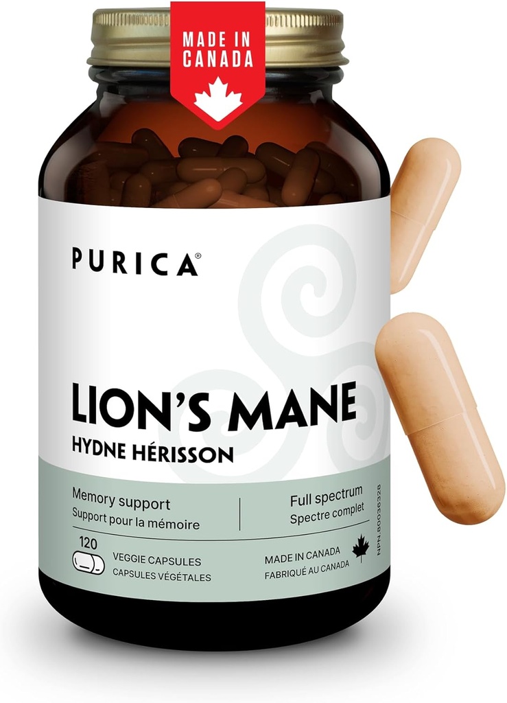 PURICA - Lion's Mane Micronized Mushrooms, 120 Vegan Capsules 60-Day Supply - fördert kognitive Gesundheit - Non-GMO und Gluten-Free - Fokus und Gedächtnisunterstützung - Gehirngesundheit und Verbesserung der Verdauung