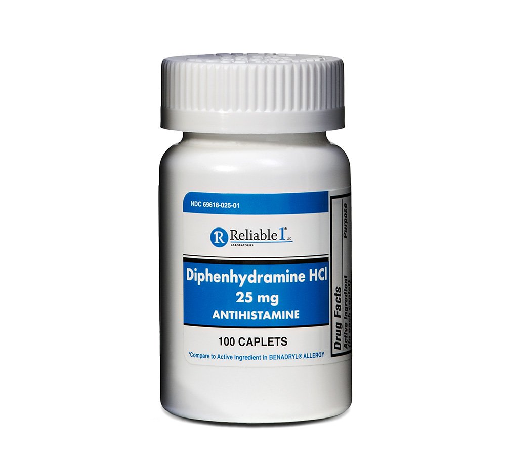 Zuverlässig 1 Diphenhydramin HCI 25mg Antihistamin 100 Caplets (1 Flasche)