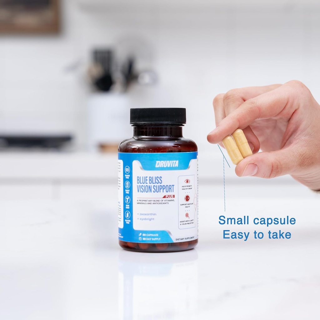 Blue Bliss Vision Support - Augen Vitamine mit Lutein, Biotin, Bilberry und Zeaxanthin - Vitamin Supplement für Vision Gesundheit und Erhaltung für Erwachsene Senioren 60 Veggie Kapseln 30 Tage Versorgung