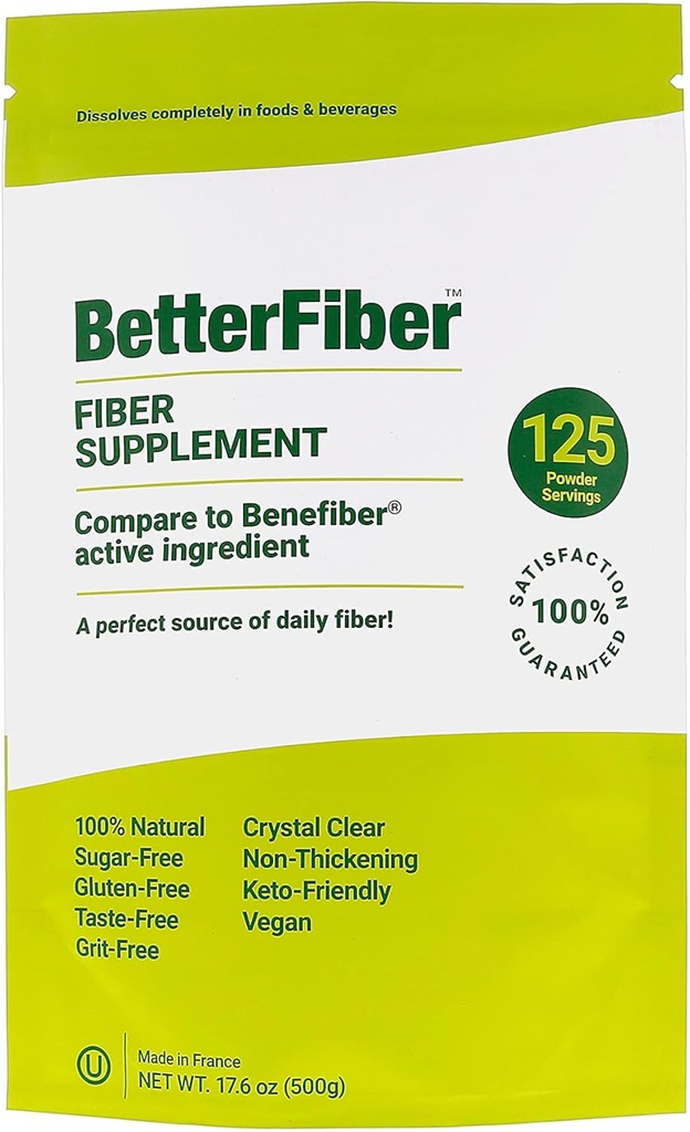 BetterFiber - Prebiotic Fiber Supplement [100% Generic Equivalent of Leading Brand] ⊘ Non-GMO Gluten-Free Vegan OU Kosher zertifiziert - 17.6oz/500g (125 Portionen)