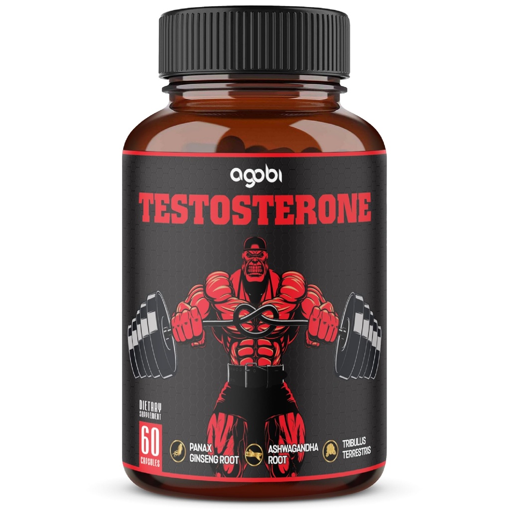 agobi Supplément de testostérone pour hommes - 11 herbes - Ashwagandha, Tribulus, Ginseng et plus - 60 capsules pour 1 mois