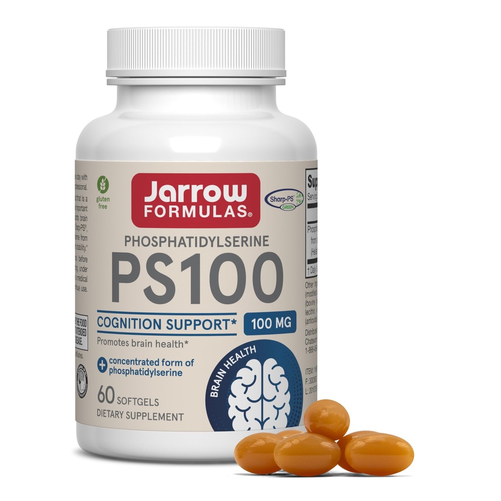 Jarrow Formulas PS100 Phosphatidylserine 100 mg, Nahrungsergänzung für Gehirngesundheit und Kognitionsunterstützung, 60 Softgels, 20-60 Tage Versorgung