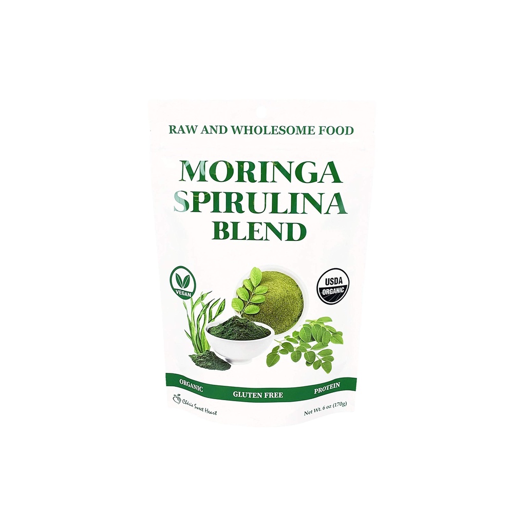 Chérie Sweet Heart Organic Moringa & Spiruline Superfood Blend, 6 oz – USDA Organic, Non-OGM, Vegan, Sans gluten Supergreens Poudre pour l'énergie, la désintoxication et le bien-être quotidien