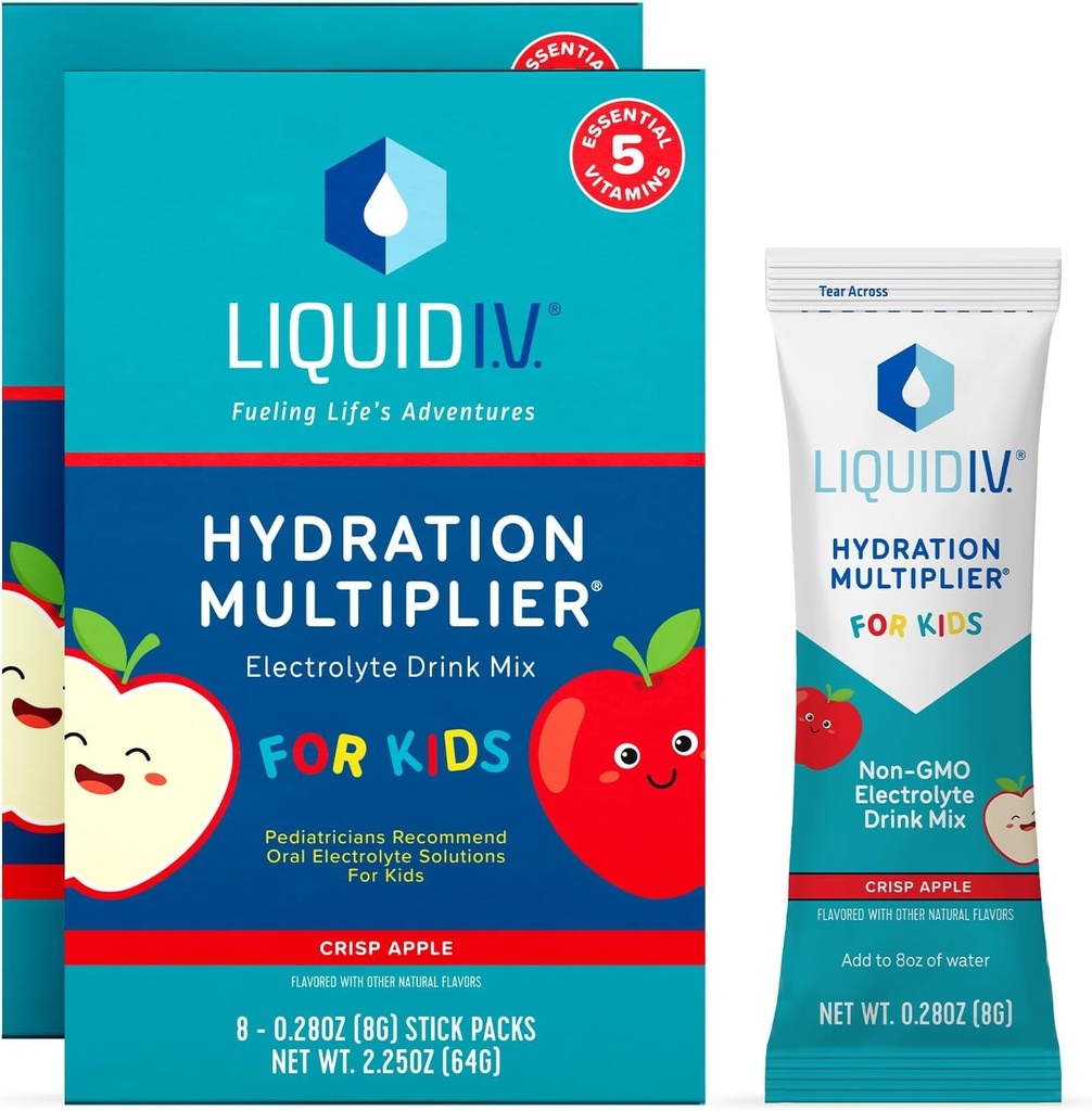 Liquid I.V.® Hydration Multiplier® +Kids - Crisp Red Apple | Elektrolyt-Pulver-Mischung | 2 Pack (16 Servierungen)