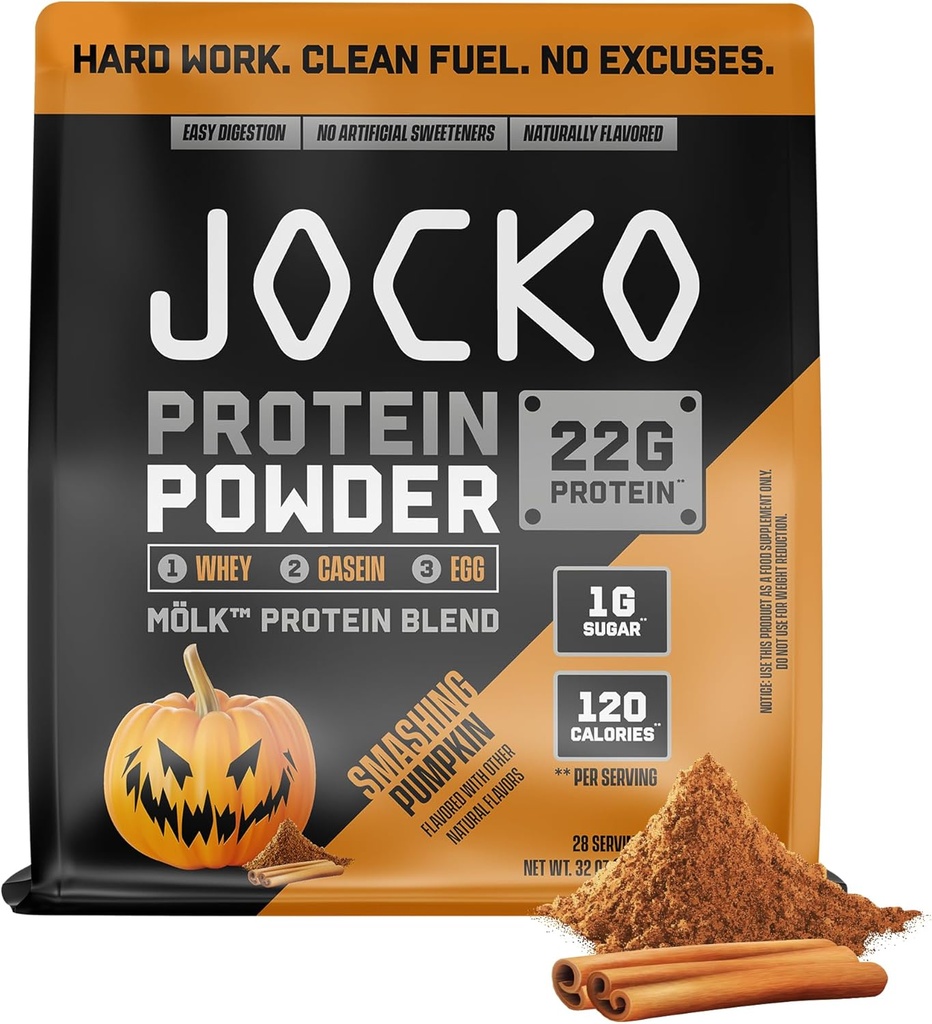 Jocko Mölk Whey Protein Powder - Keto, Probiotics, Grass Fed, Digestive Enzymes, Amino Acids, Sugar Free Monk Fruit Blend - Supports Muscle Recovery and Growth (Pumpkin New)